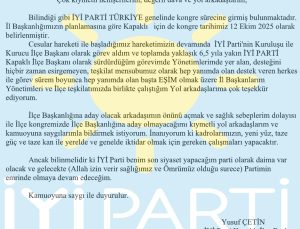 İYİ Parti Kapaklı İlçe Teşkilatın’dan BASIN AÇIKLAMASI